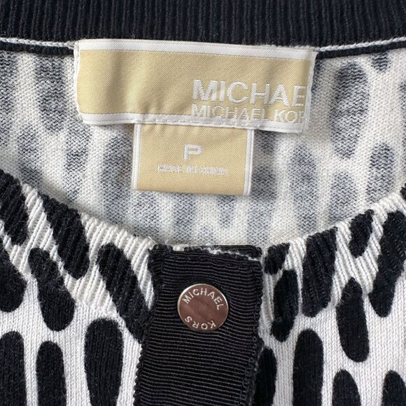 Michael Kors BxW Cardigan SzPS Button-Up 3/4 Sleeve Cotton Abstract Animal Print - Picture 4 of 6